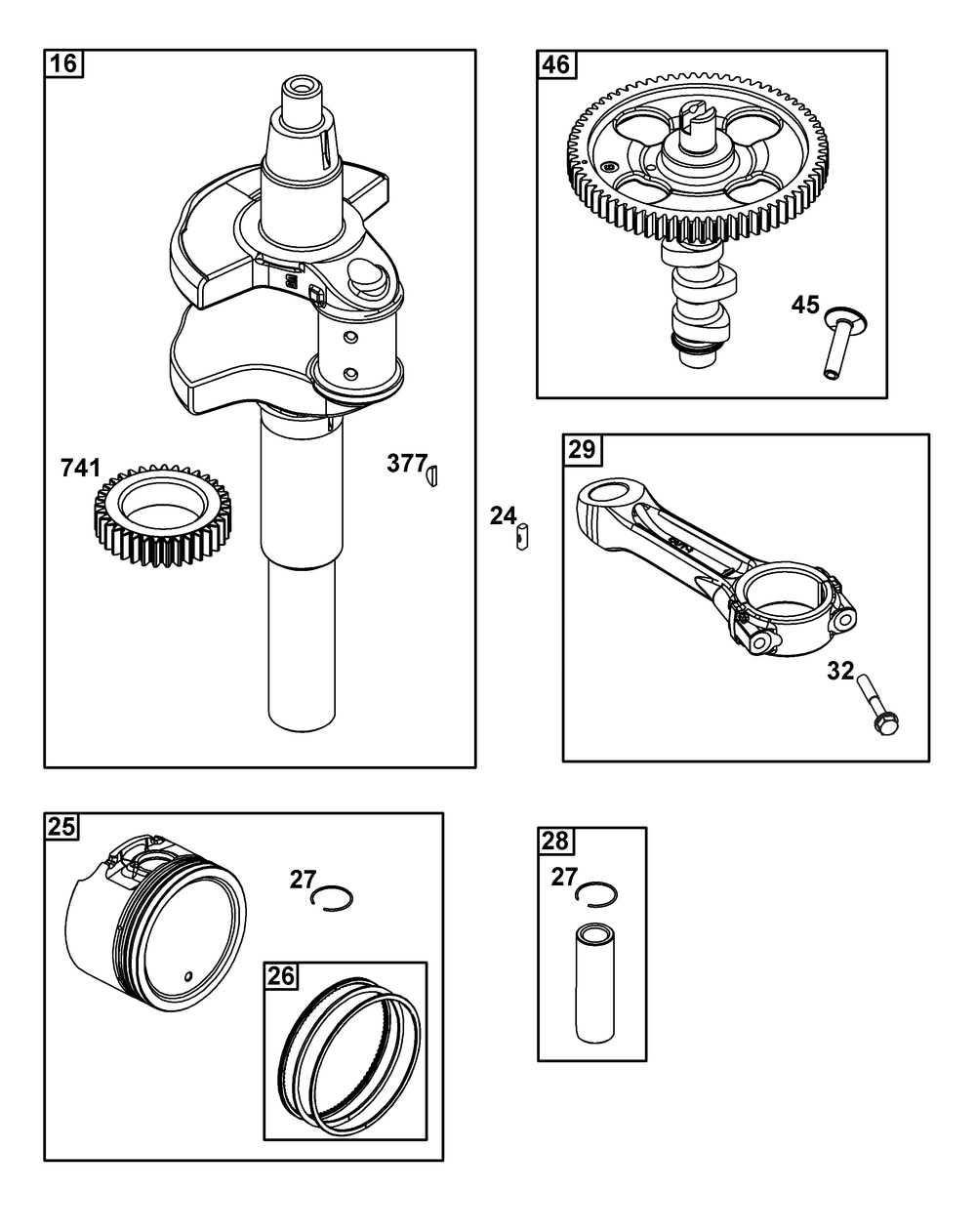 Crankshaft Group Diagram and Parts List for 613777-0016-J1 400000 - 699999 Briggs and Stratton Engine